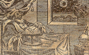 Glóbusy a armilárna sféra ako symbol učenosti na titulnom liste kalendára z 18. storočia